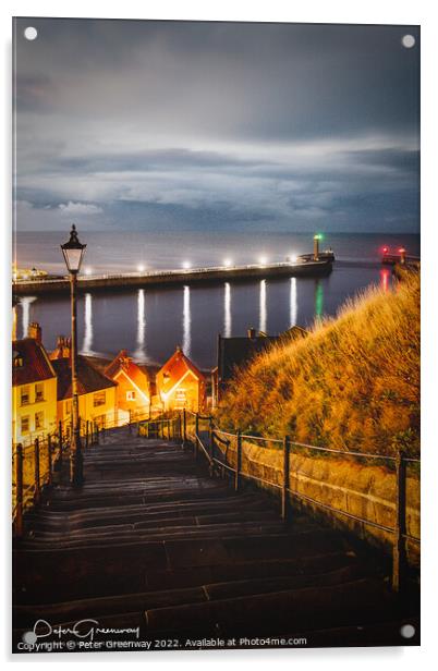 '199 Steps' In Whitby At Night Acrylic by Peter Greenway