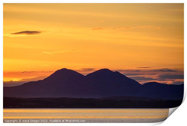 Sunrise over the Paps of Jura, Eilean Dhiura Print by Kasia Design