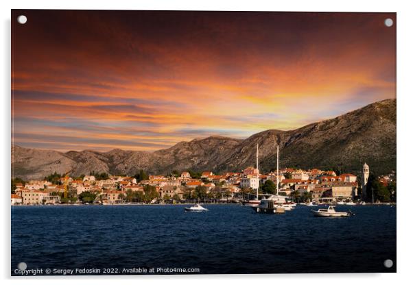 Sunset over Cavtat. Cavtat - is a little town in Dalmatia, Croatia. Acrylic by Sergey Fedoskin