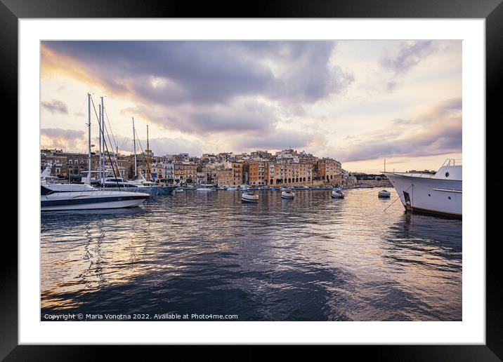 Senglea marina from Vittoriosa in Malta. Framed Mounted Print by Maria Vonotna