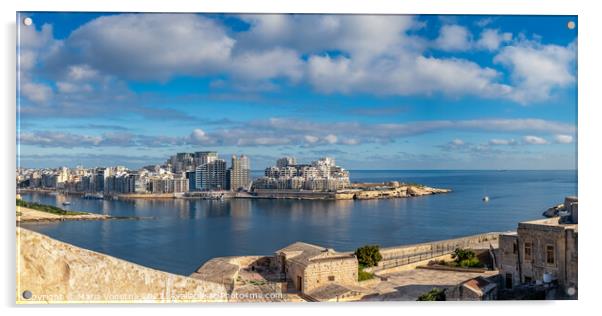 Sliema harbor and skyscrapers in Malta Acrylic by Maria Vonotna