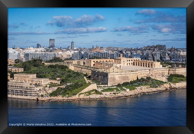 View of Fort Manoel and Sliema from Valletta, Malta Framed Print by Maria Vonotna