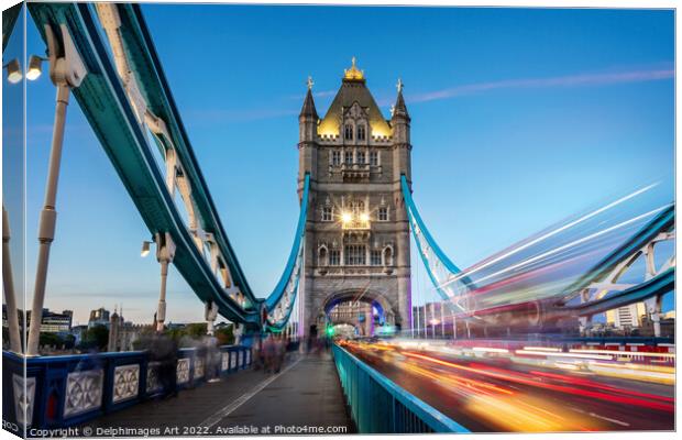 Tower bridge in London at night Canvas Print by Delphimages Art