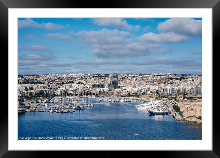 Sliema harbor with modern buildings and sail boats in Malta Framed Mounted Print by Maria Vonotna