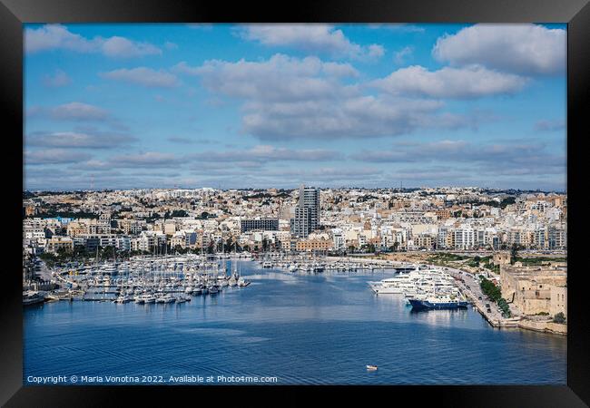 Sliema harbor with modern buildings and sail boats in Malta Framed Print by Maria Vonotna