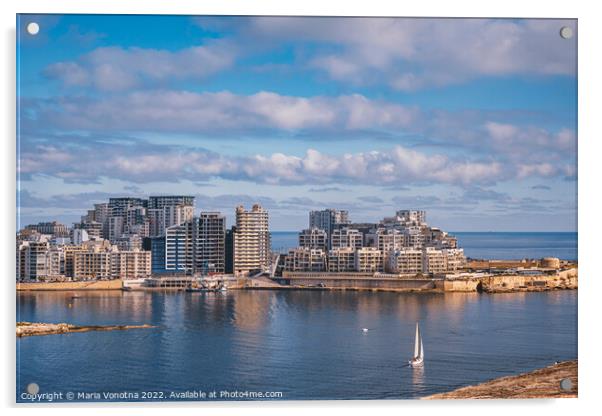 Sliema harbor and skyscrapers in Malta Acrylic by Maria Vonotna