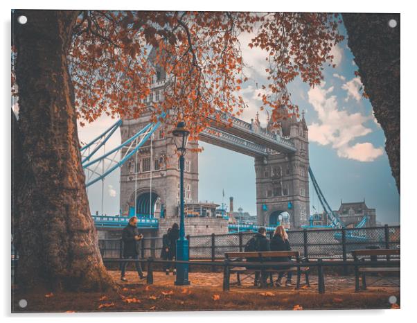 Tower Bridge and the autumn leaves Acrylic by Andrew Scott