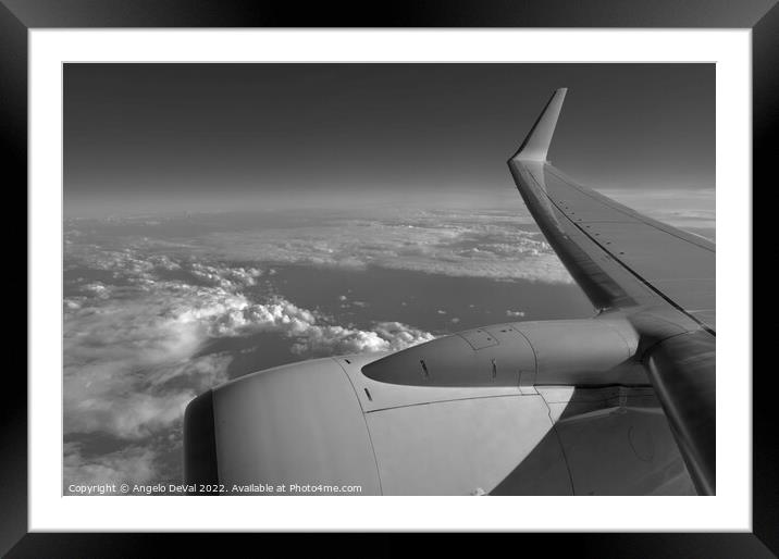 Airplane Wing from Window - Monochrome Framed Mounted Print by Angelo DeVal