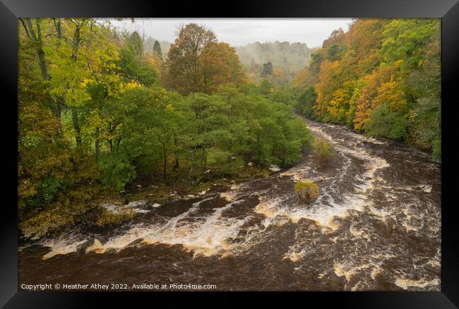 Misty Autumn day at Staward Gorge, Northumberland Framed Print by Heather Athey