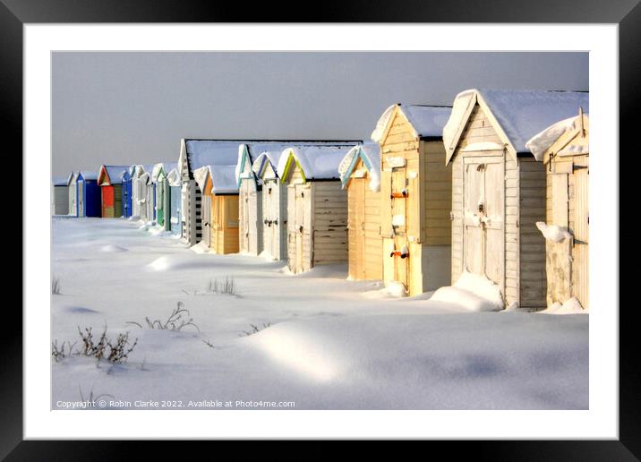 Beach Huts in Snow Framed Mounted Print by Robin Clarke
