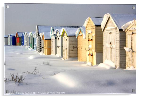 Beach Huts in Snow Acrylic by Robin Clarke