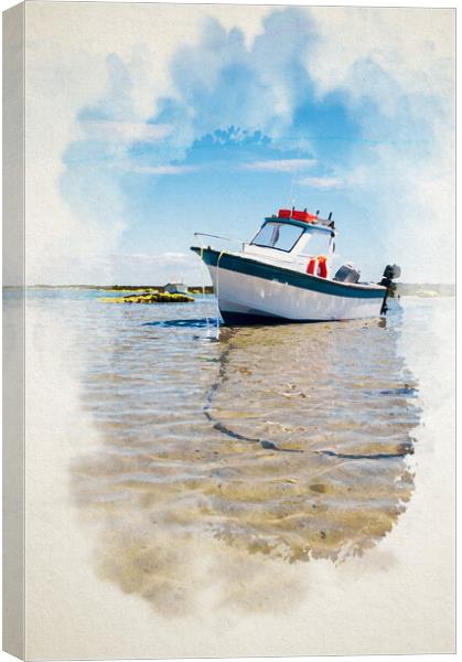 watercoloring of a white boat on sand Canvas Print by youri Mahieu