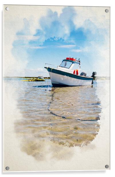 watercoloring of a white boat on sand Acrylic by youri Mahieu