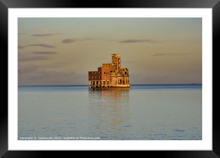 Abandoned Grain Tower at high tide in the evening  Framed Mounted Print by  Garbauske