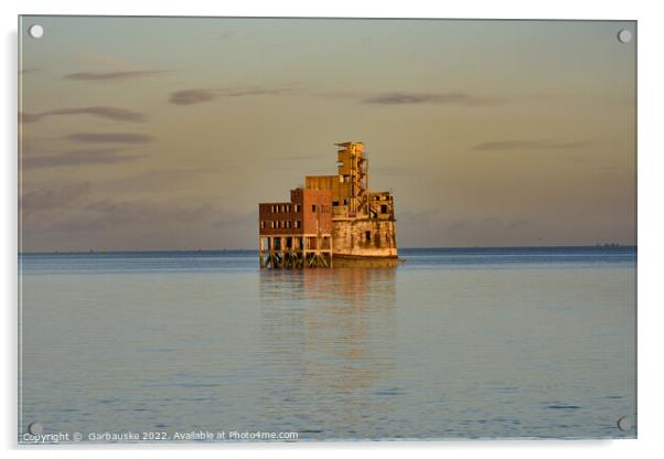 Abandoned Grain Tower at high tide in the evening  Acrylic by  Garbauske