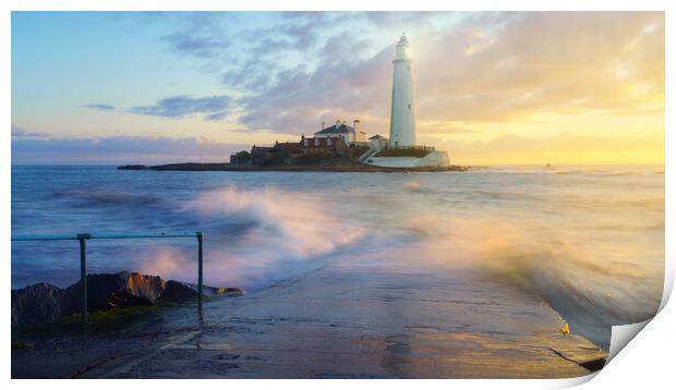A golden sunrise at St Marys Lighthouse  Print by Anthony McGeever
