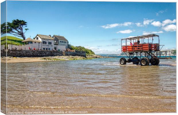 Historic Sea Tractor Approaching Pilchard Inn Canvas Print by Roger Mechan
