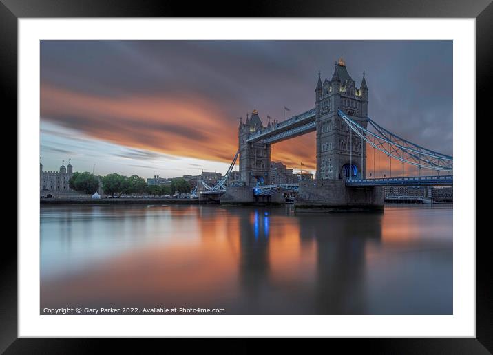 Tower bridge at sunrise.   Framed Mounted Print by Gary Parker