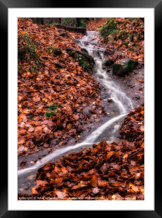 A Little Waterfall On The May Beck River In The North Yorkshire Moor In Autumn Framed Mounted Print by Peter Greenway