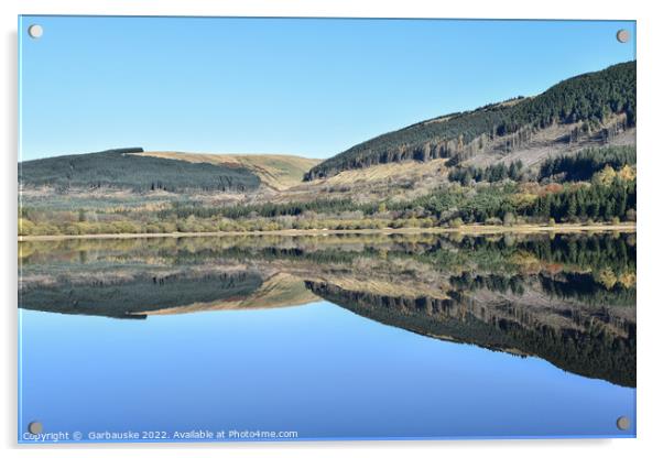 Pontsticill Reservoir Reflections Blue sky  Acrylic by  Garbauske