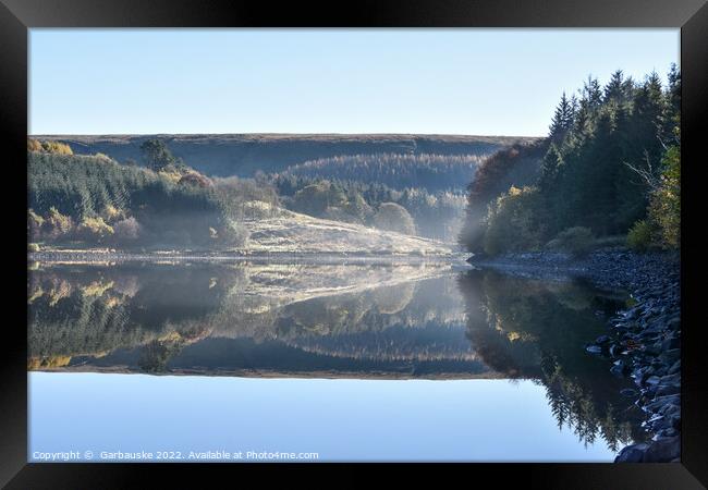 Reflections and haze in Pontsticill Reservoir  Framed Print by  Garbauske