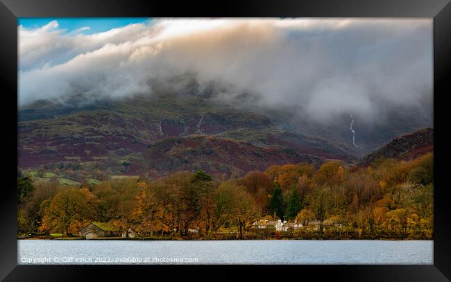 Coniston village lakeside Framed Print by Cliff Kinch
