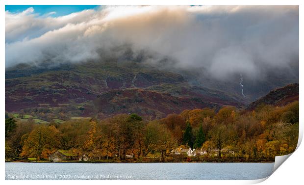 Coniston village lakeside Print by Cliff Kinch