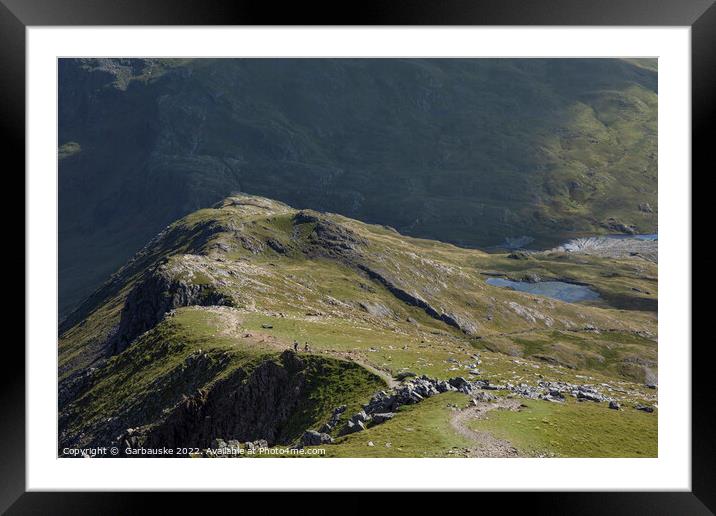 View of the Rhyd Ddu path from the summit of Snowd Framed Mounted Print by  Garbauske
