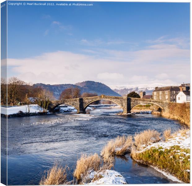 Llanrwst Bridge and Afon Conwy River Canvas Print by Pearl Bucknall