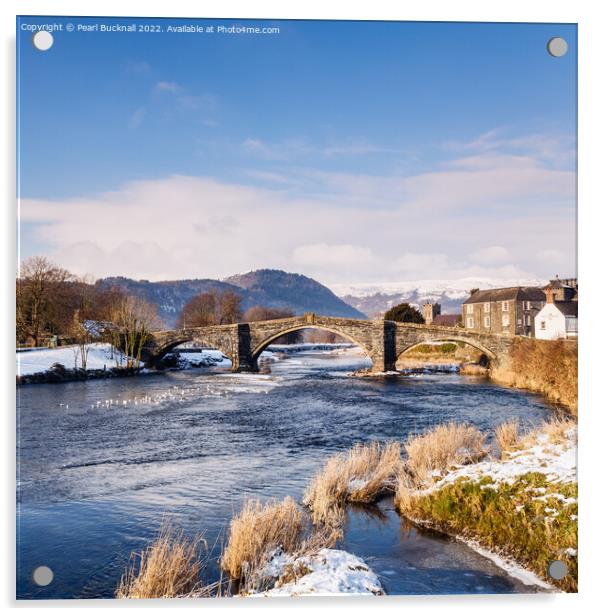 Llanrwst Bridge and Afon Conwy River Acrylic by Pearl Bucknall