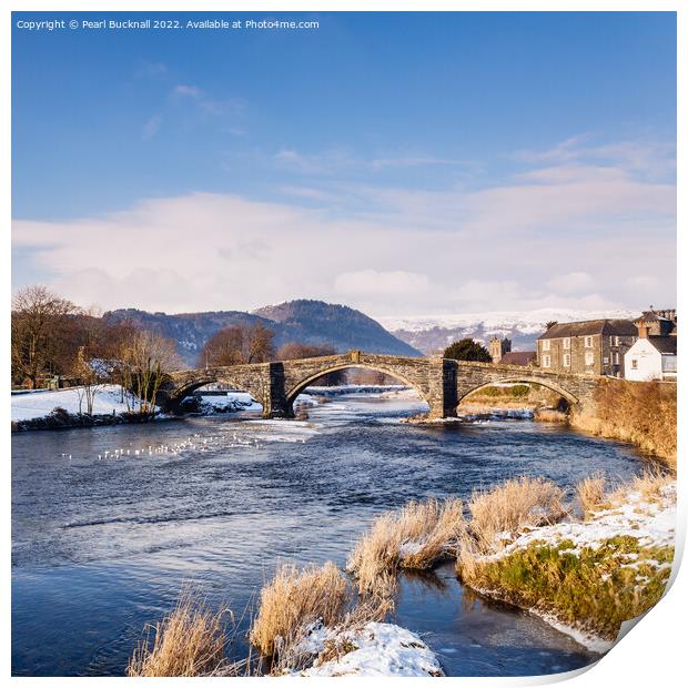 Llanrwst Bridge and Afon Conwy River Print by Pearl Bucknall