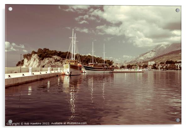 Makarska boats reflected Acrylic by Rob Hawkins