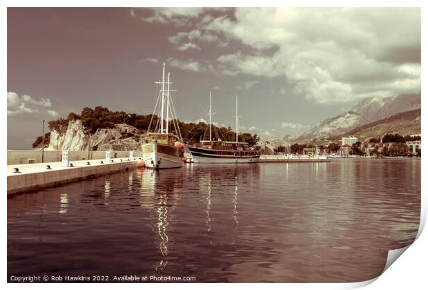 Makarska boats reflected Print by Rob Hawkins