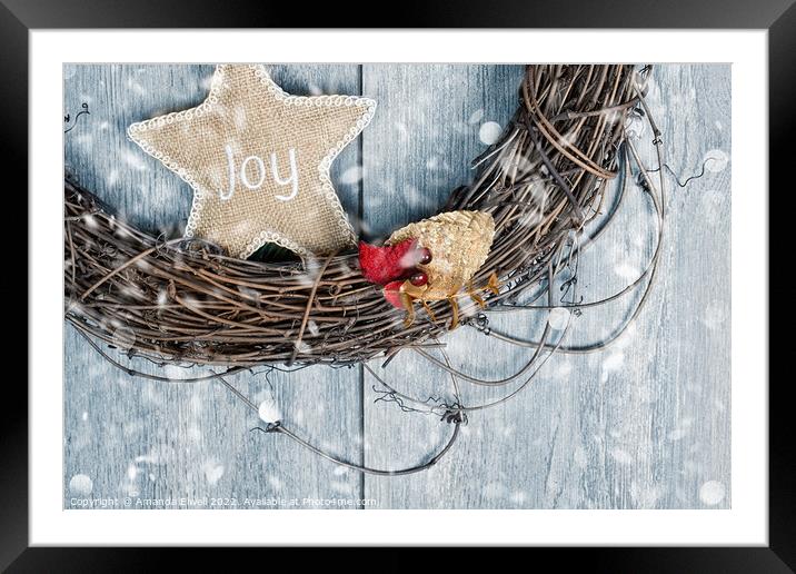 Christmas Wreath Holiday Joy Framed Mounted Print by Amanda Elwell