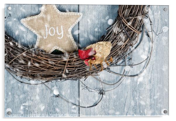 Christmas Wreath Holiday Joy Acrylic by Amanda Elwell