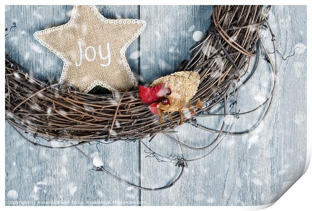 Christmas Wreath Holiday Joy Print by Amanda Elwell