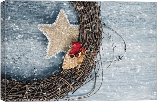 Christmas Wreath With Snow Canvas Print by Amanda Elwell