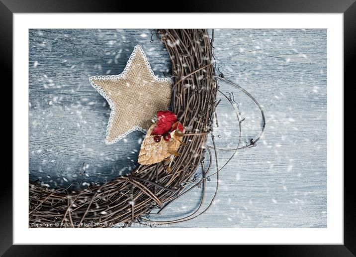 Christmas Wreath With Snow Framed Mounted Print by Amanda Elwell