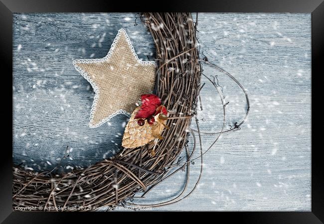 Christmas Wreath With Snow Framed Print by Amanda Elwell