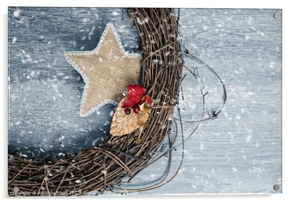 Christmas Wreath With Snow Acrylic by Amanda Elwell