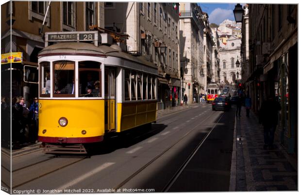 Yellow Tram, Baixa, Lisbon, Portugal, 2012 Canvas Print by Jonathan Mitchell