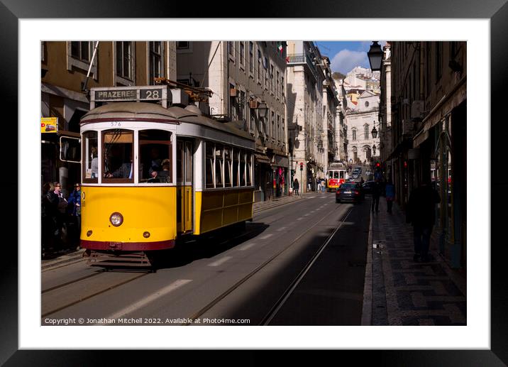 Yellow Tram, Baixa, Lisbon, Portugal, 2012 Framed Mounted Print by Jonathan Mitchell