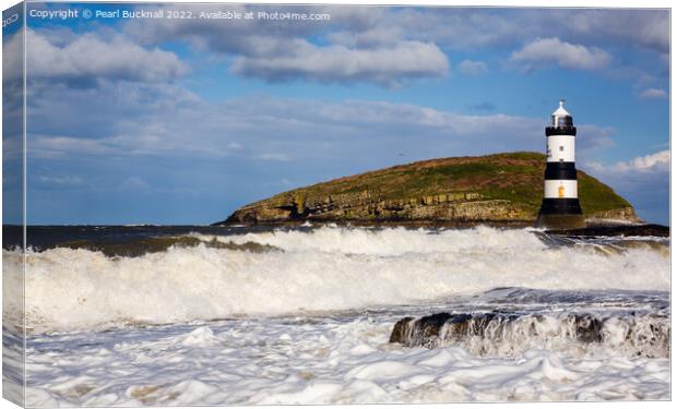 Rough Seas at Penmon Point Anglesey Canvas Print by Pearl Bucknall