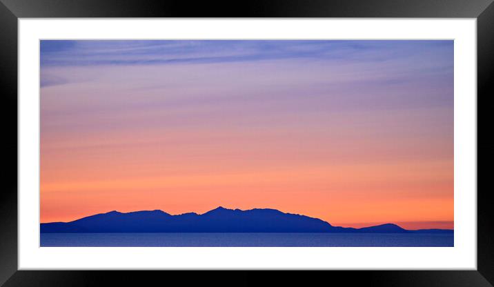 Colourful sky at sunset over Arran Framed Mounted Print by Allan Durward Photography
