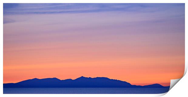 Colourful sky at sunset over Arran Print by Allan Durward Photography
