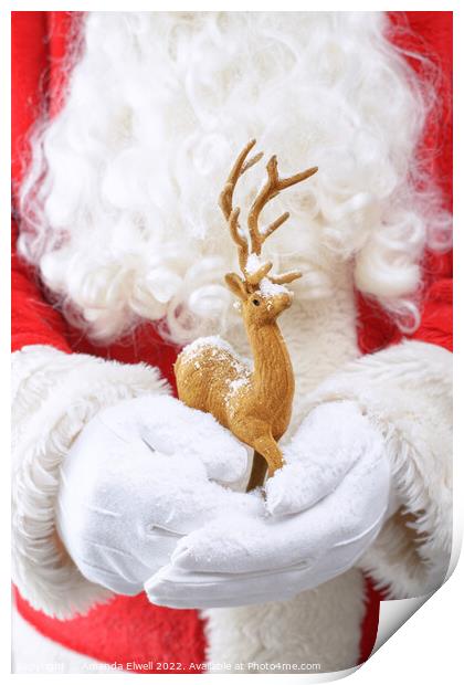 Santa Holding Reindeer Figure Print by Amanda Elwell