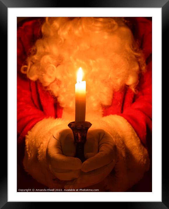 Santa Holding Candle Framed Mounted Print by Amanda Elwell