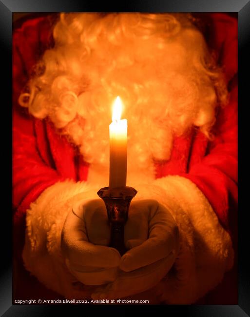 Santa Holding Candle Framed Print by Amanda Elwell