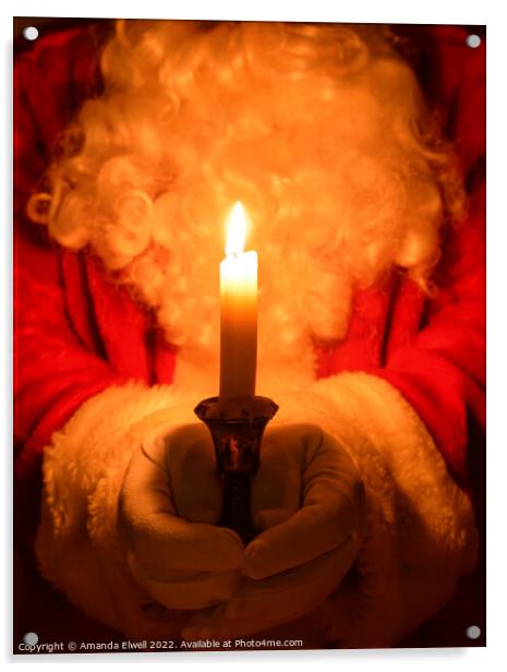 Santa Holding Candle Acrylic by Amanda Elwell