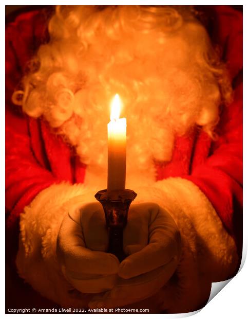 Santa Holding Candle Print by Amanda Elwell